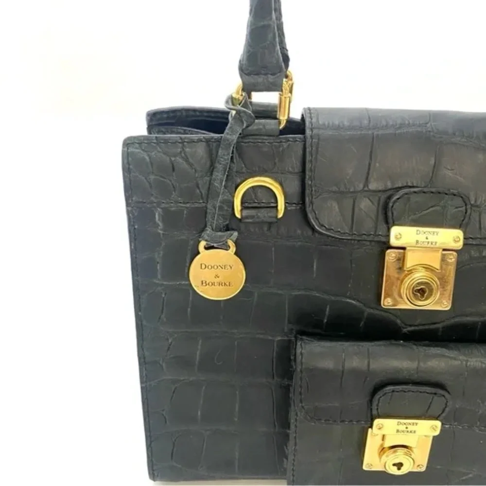 Dooney & Bourke Women’s Blueish/Black Croc Embossed Satchel